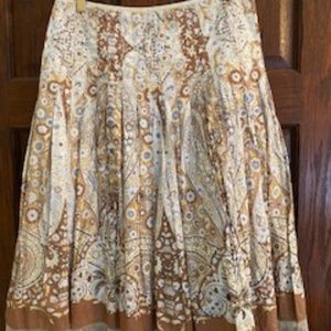 Elie Tahari cotton print skirt with tule fringe.